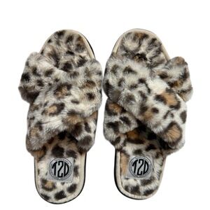 Tees2urdoor Leopard Faux Fur Cross Band Slippers Medium US 7–8 Cozy Lounge